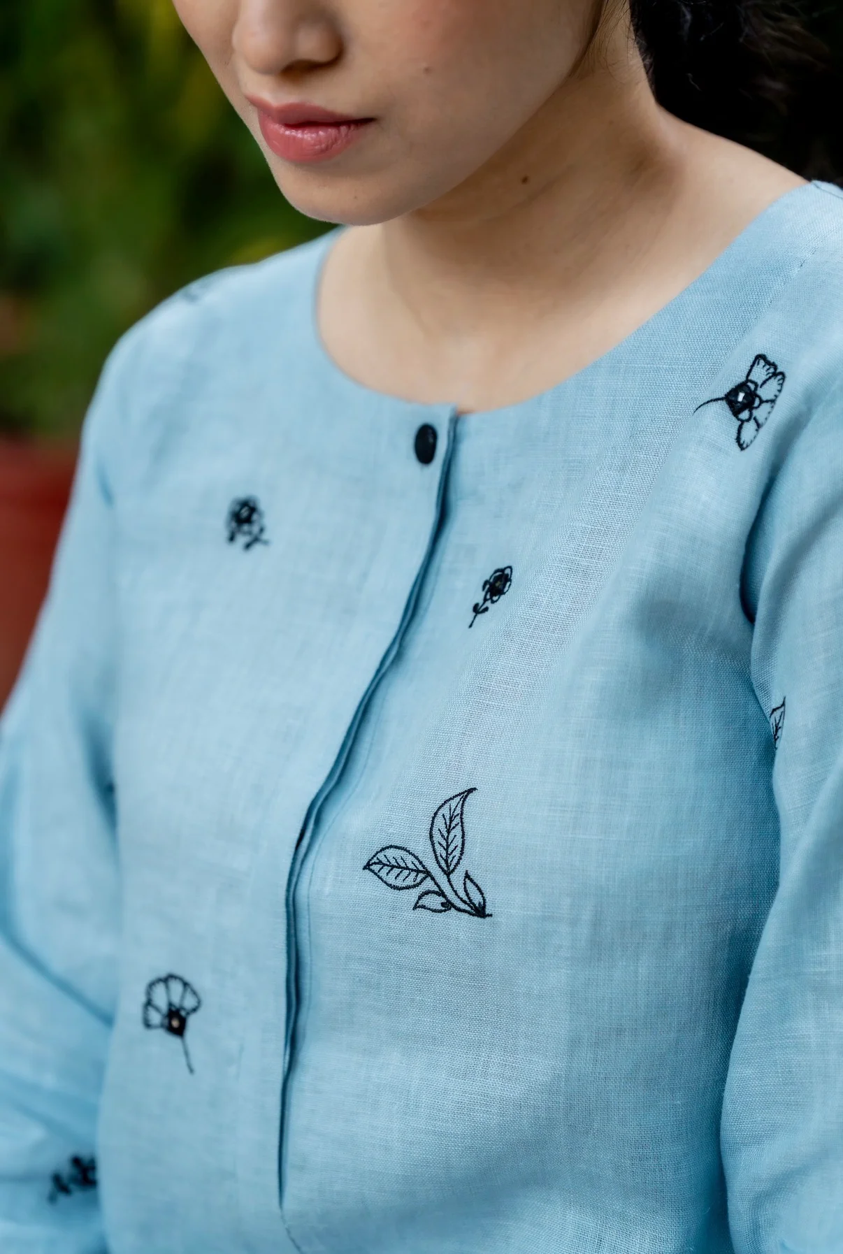 Azure Blue-Black Linen Pair - Image 6