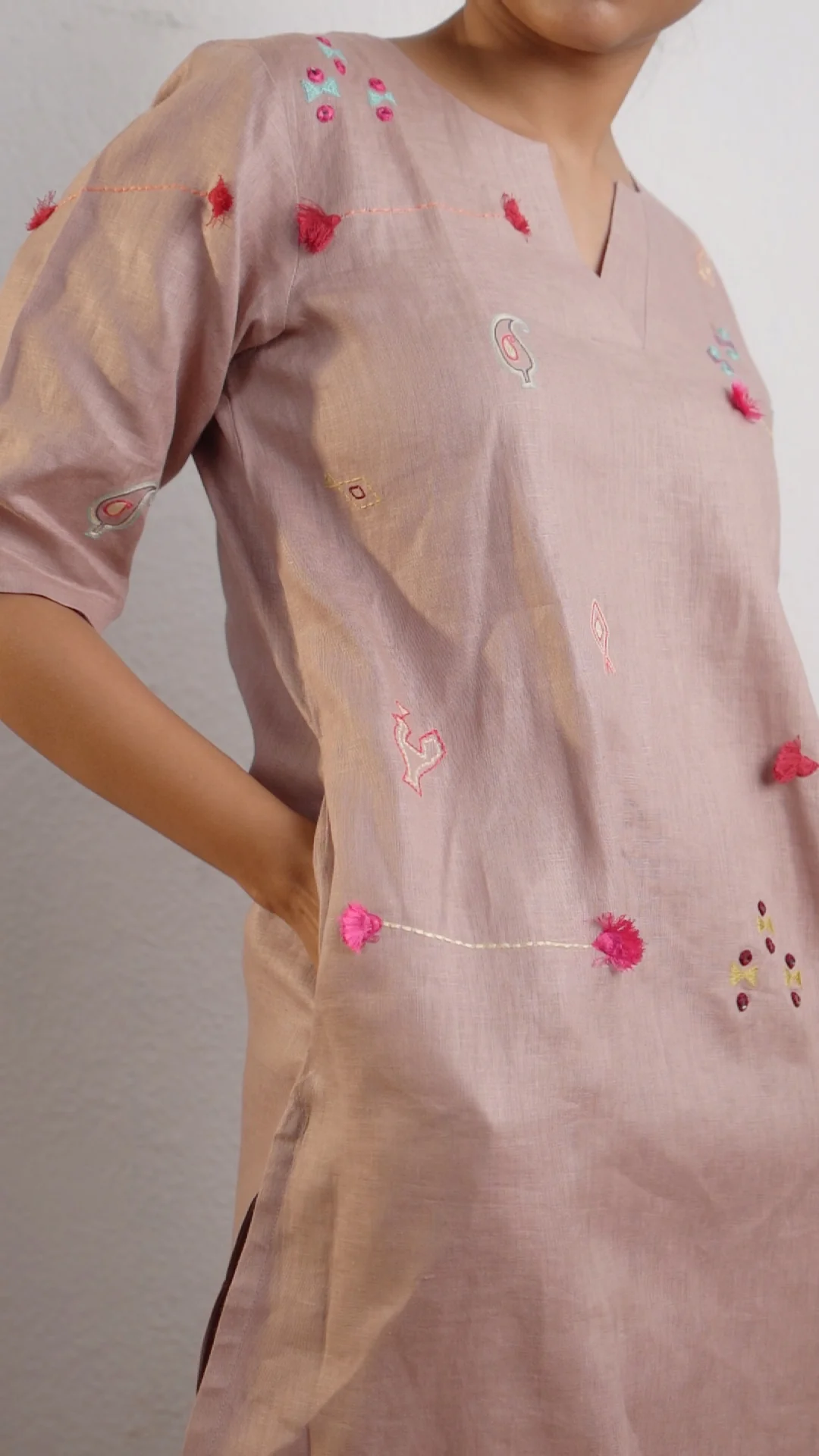 ROSE TAUPE LINEN KURTA PANT - Image 4