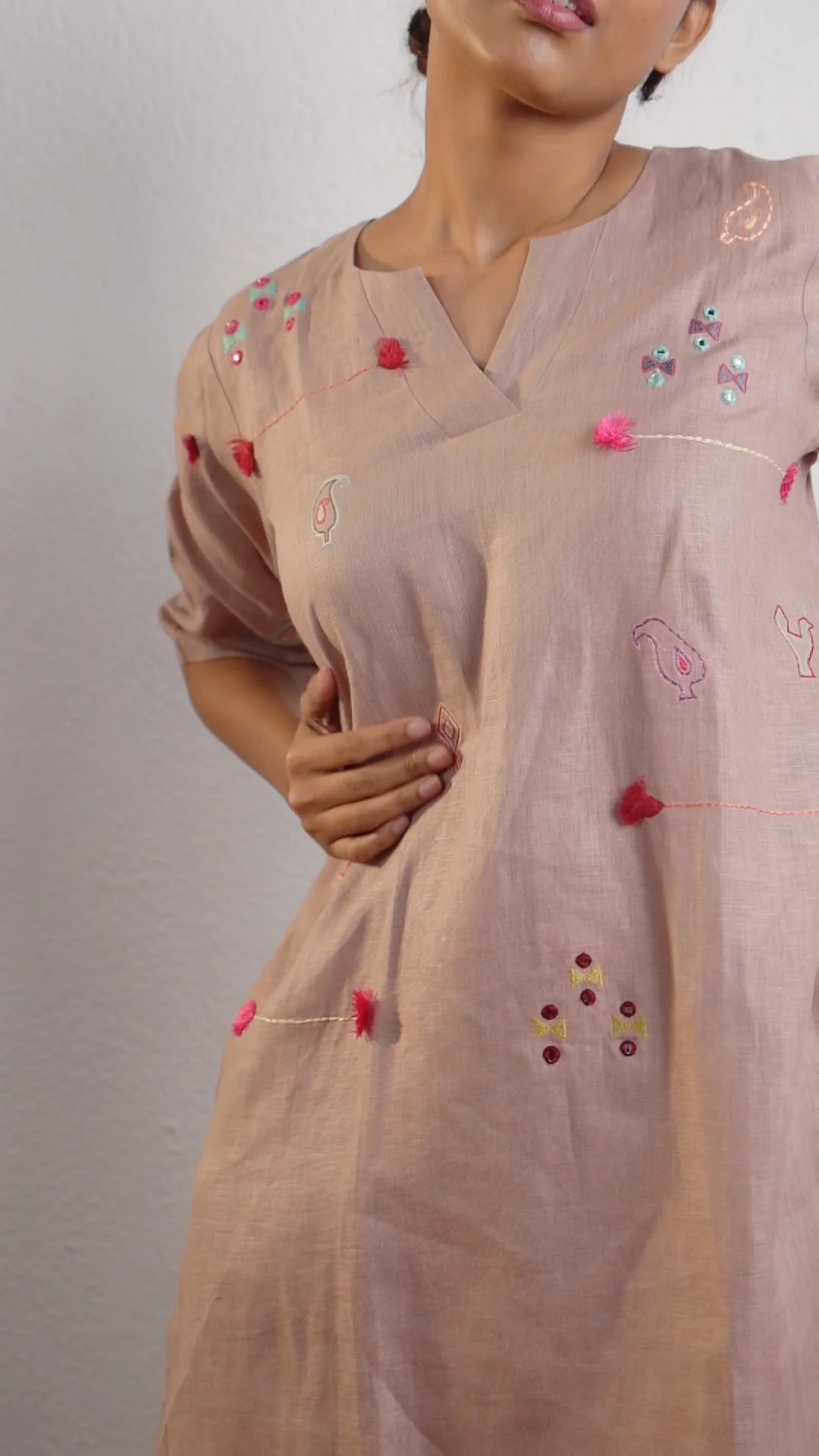 ROSE TAUPE LINEN KURTA PANT - Image 6