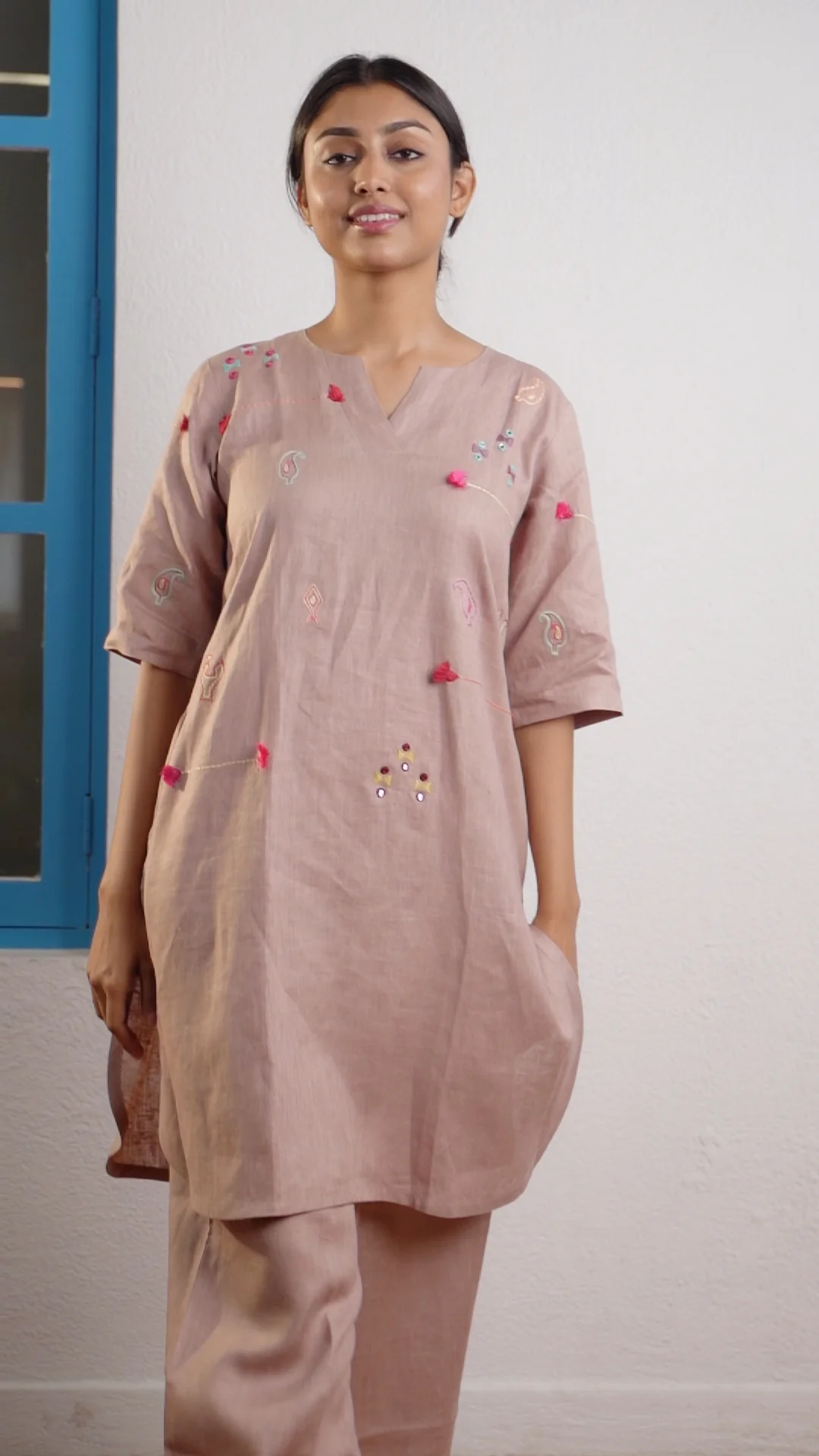 ROSE TAUPE LINEN KURTA PANT - Image 7