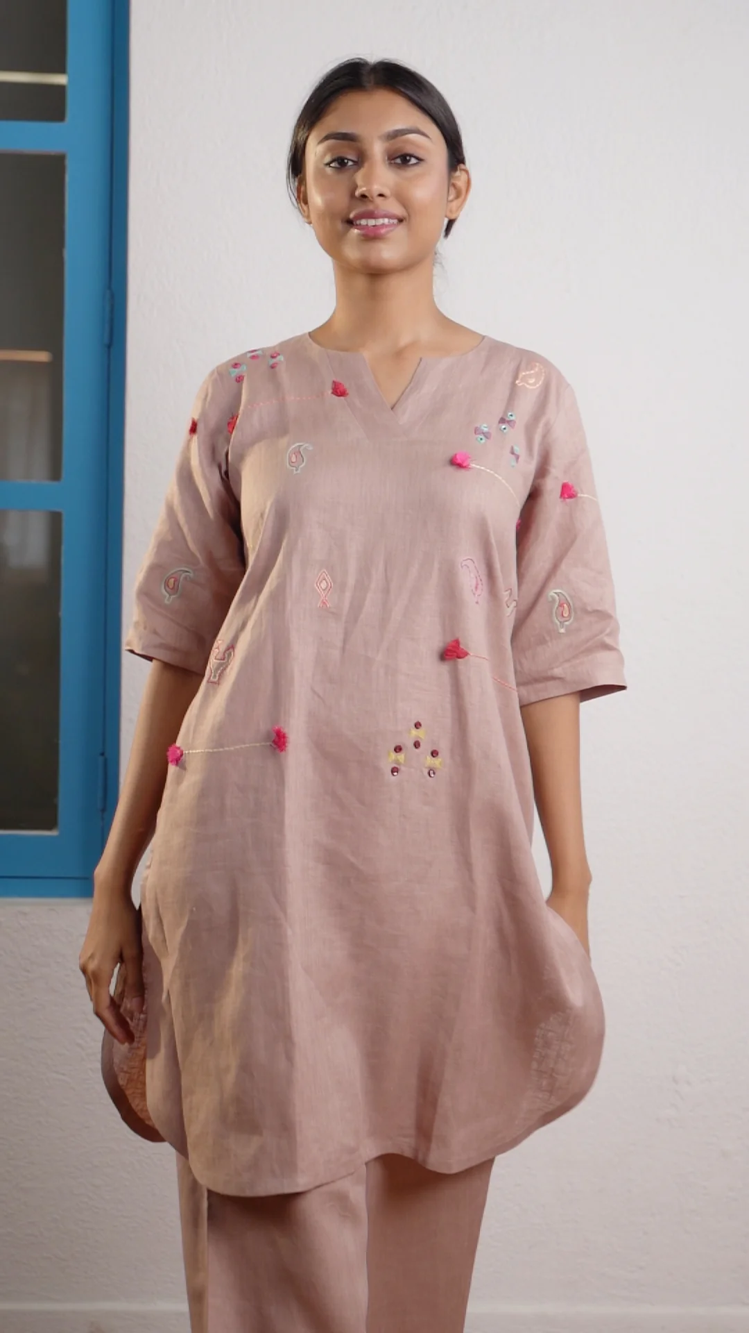 ROSE TAUPE LINEN KURTA PANT - Image 8