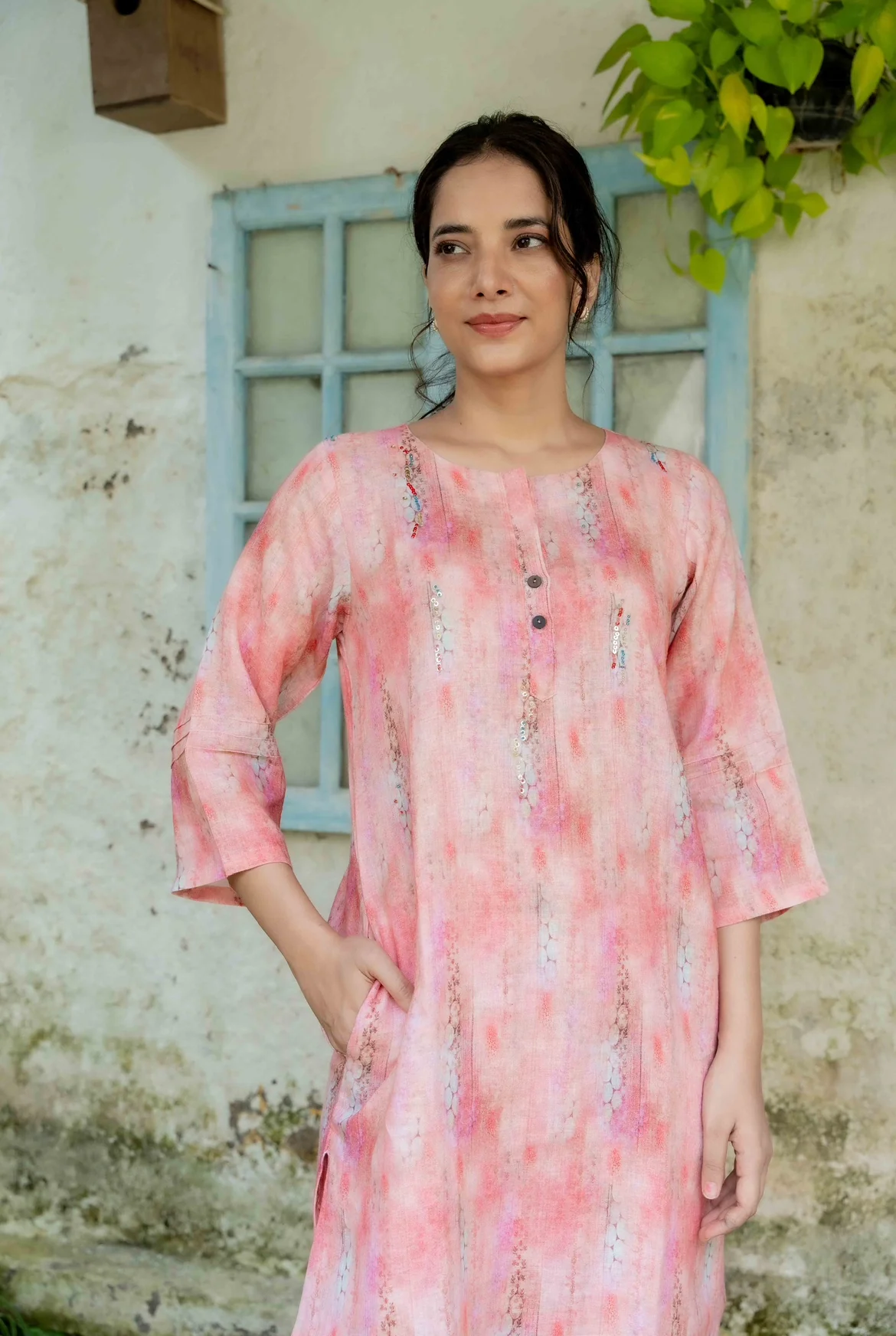 SHIBORI PINK LINEN PAIR - Image 4